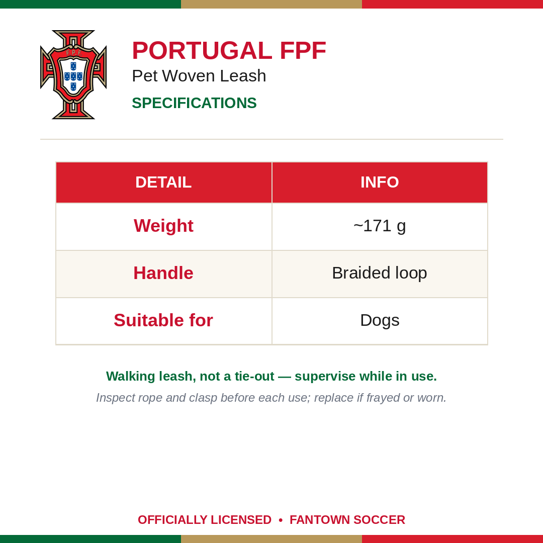 Portugal FPF Pet Woven Leash